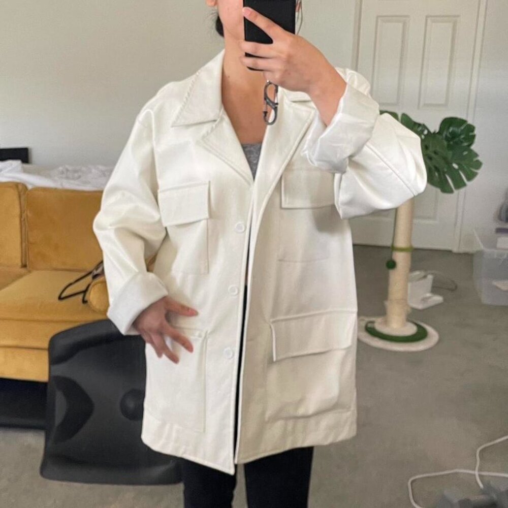 Nasty Gal White Leather / Pleather Jacket Coat